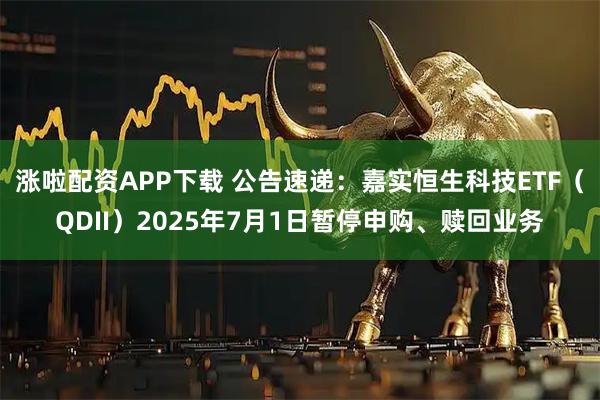 涨啦配资APP下载 公告速递：嘉实恒生科技ETF（QDII）2025年7月1日暂停申购、赎回业务