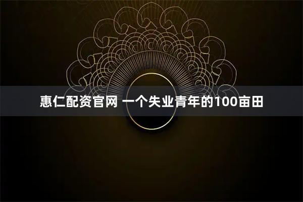 惠仁配资官网 一个失业青年的100亩田